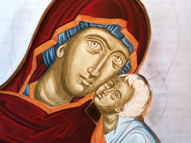 underpainting face of Blessed Virgin and Christ Child